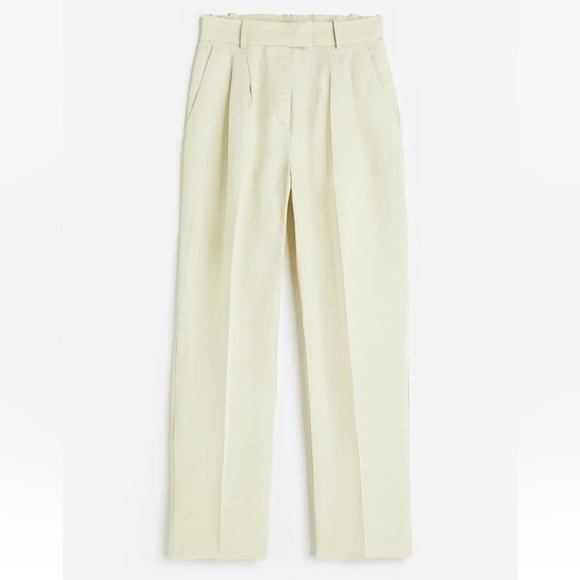 H&M Women’s Pale Green Linen Blend Ankle Length Pleated Dress Pants Size 10 NEW - Picture 1 of 15